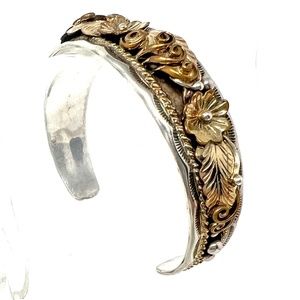 Signed Bobby Johnson Native American Navajo Sterling Silver Cuff Bracelet.